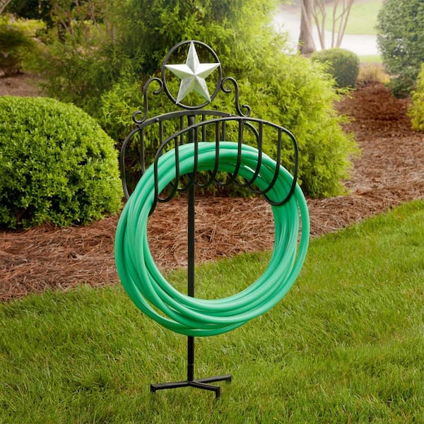 Liberty Garden Outdoor Garden Hose Stand Holder Hanger with Star Design Black 
