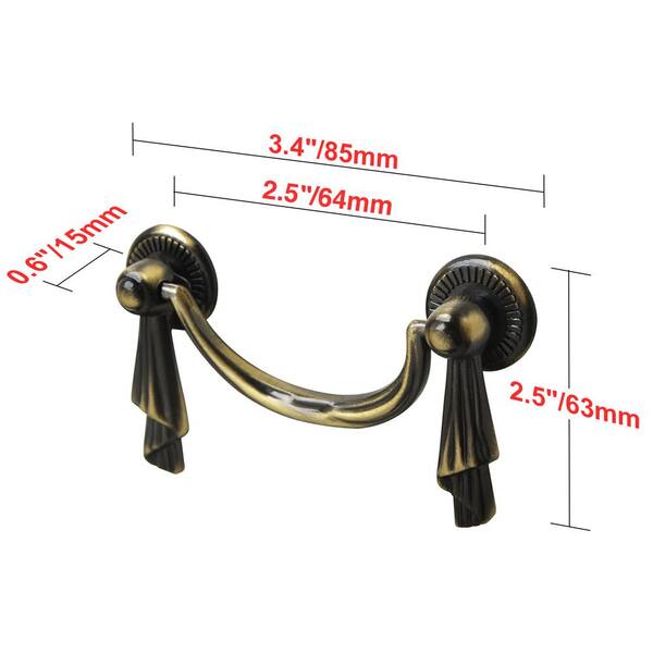Utopia Alley Lauren Drop Center-to-Center Pull, Antique Brass, 3.4