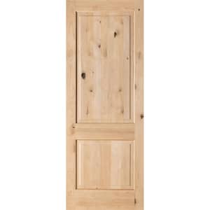 32 in. x 96 in. Rustic Knotty Alder 2-Panel Square Top Unfinished Wood Front Door Slab
