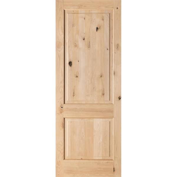 Krosswood Doors 32 in. x 96 in. Rustic Knotty Alder 2-Panel Square Top Unfinished Wood Front Door Slab
