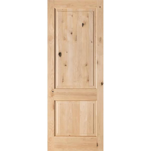 48 in. x 96 in. Rustic Knotty Alder 2-Panel Square Top Unfinished Wood Front Door Slab