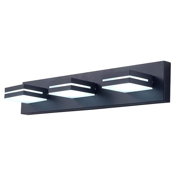 aiwen 23.6 in. 3-Light Modern Black Bathroom LED Vanity Lights Acrylic Modern Black Bathroom Wall Lighting Fixtures