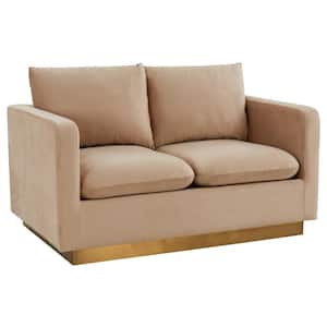 Nervo 56 in. Mid-Century Modern Beige Upholstered Velvet 2-Seat Loveseat with Gold Frame