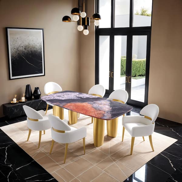 Varand 7-Piece Rectangle Black/Gray Contemporary Sintered Stone Top Dining Room Set