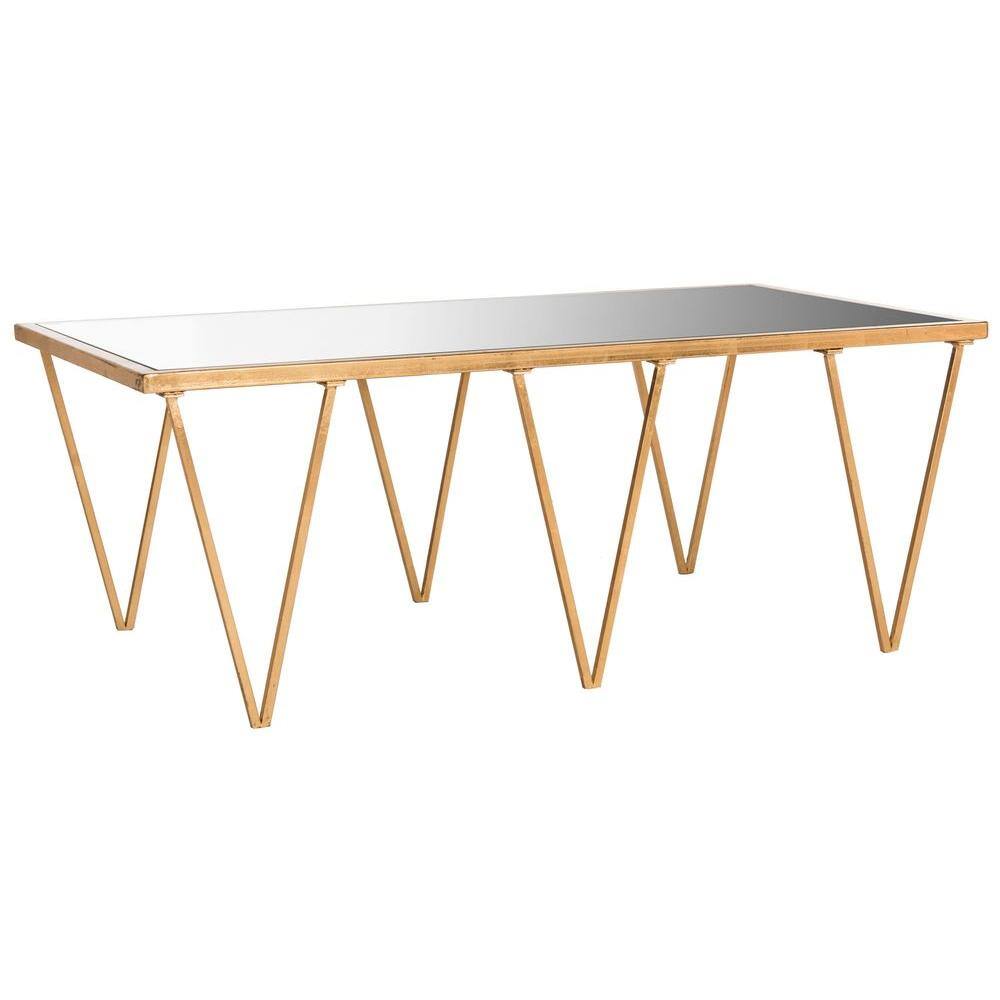 Gold and Glass Rectangular Hairpin Leg Coffee Table