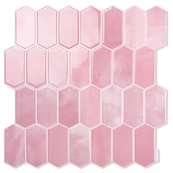 Pink 12 in. x 12 in. Vinyl Peel and Stick Backsplash, Self-Adhesive Wall Tiles for Bathroom, Kitchen (10-Pack)