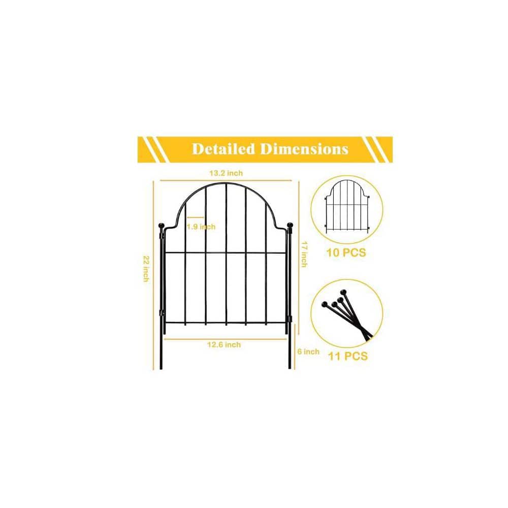 Black Arched Metal Garden Fence with Stakes, 22 in x 13.2 in