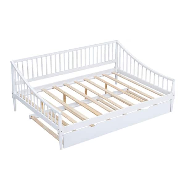 White Wood Frame Full Size Daybed with Semi-Enclosed Bed Rail