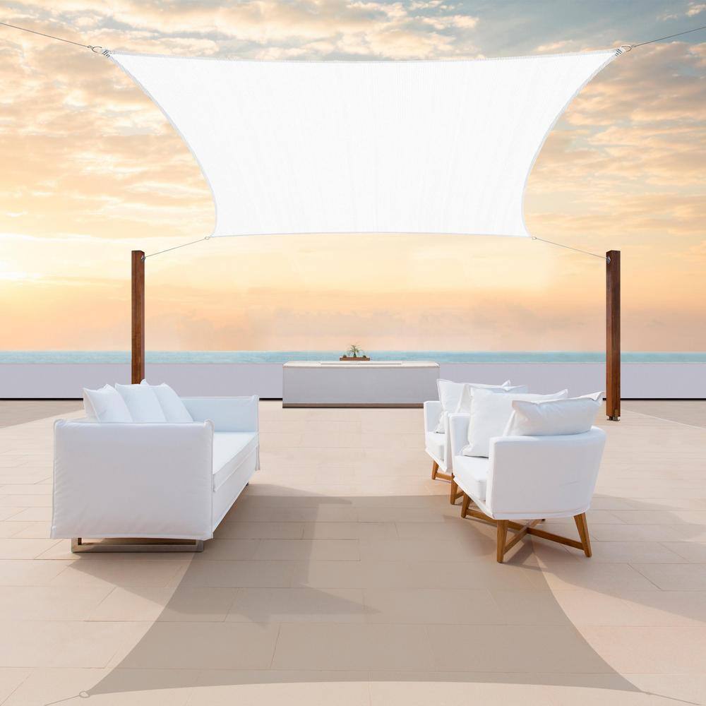 White HDPE Mesh Fabric Rectangle Sun Shade Sail with Hardware Kit
