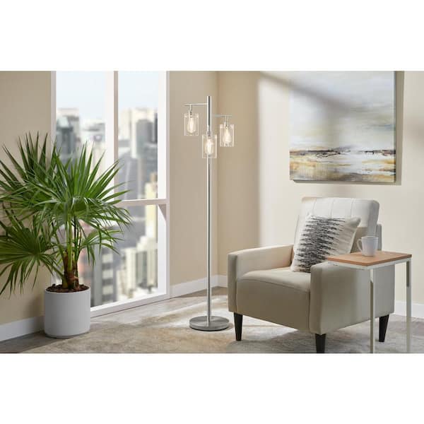 Hampton Bay Regan 63 in. Brushed Nickel Floor Lamp with Clear