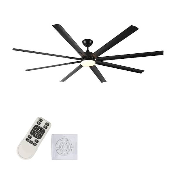 84 in. Black Standard Design Downrod Mount Ceiling Fan with 8 Aluminum Blades, LED Light, DC Motor for Living Room