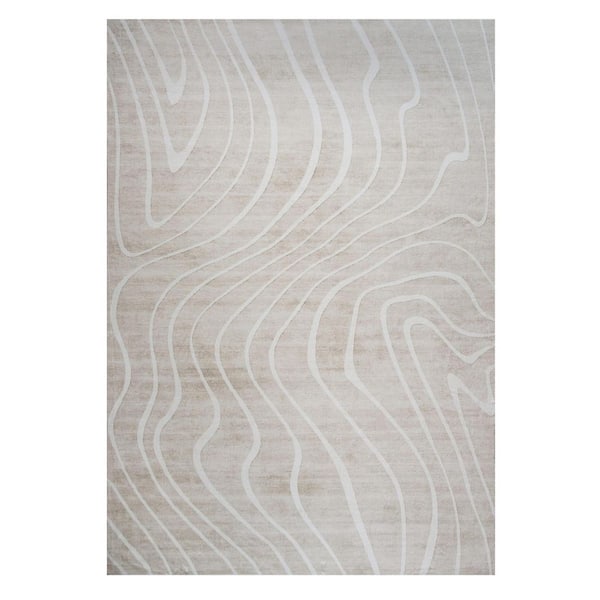 4 ft. x 6 ft. Beige and Ivory Abstract Distressed Area Rug