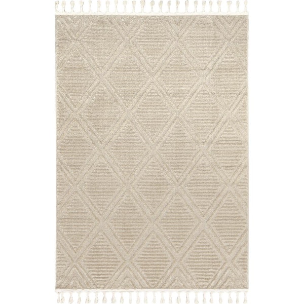 RUGS USA Balboa Textured Tile Beige 3 ft. x 8 ft. Indoor/Outdoor Patio Runner Rug