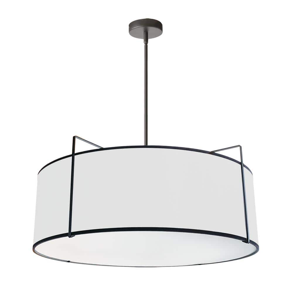 Trapazoid 4 -Light Black LED Pendant with White Fabric Shade