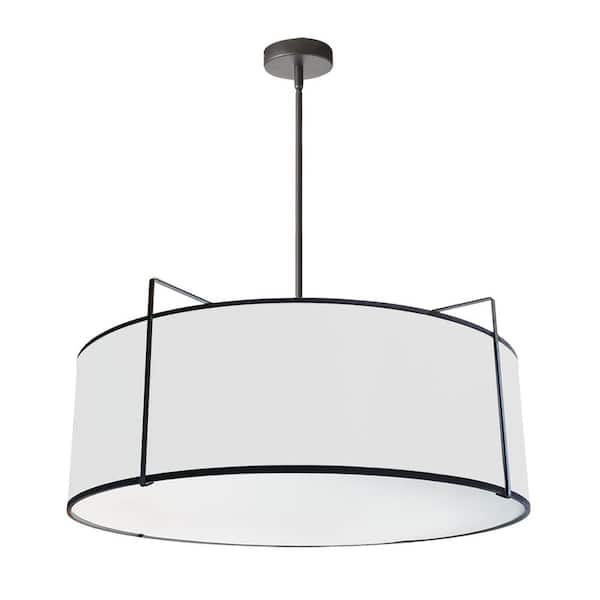 Dainolite Trapazoid 4-Light Black LED Pendant with White Fabric Shade