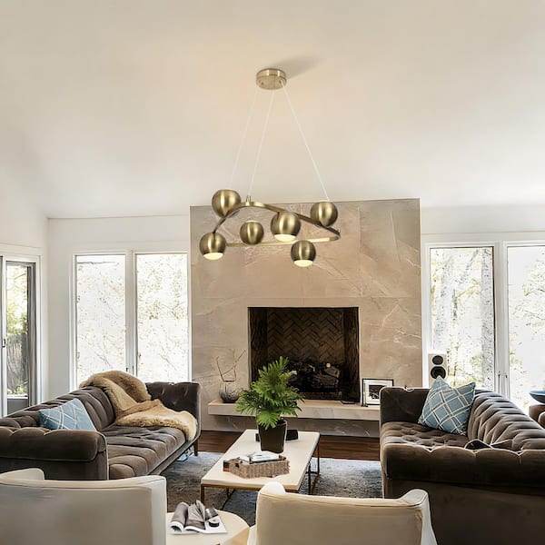 Zevni Mid-Century Modern 6-Light Brass Gold Dimmable Integrated