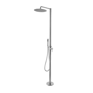 Outdoor Exposed Single-Handle Freestanding Tub Faucet with Rainfall Shower Head in Brushed Nickel