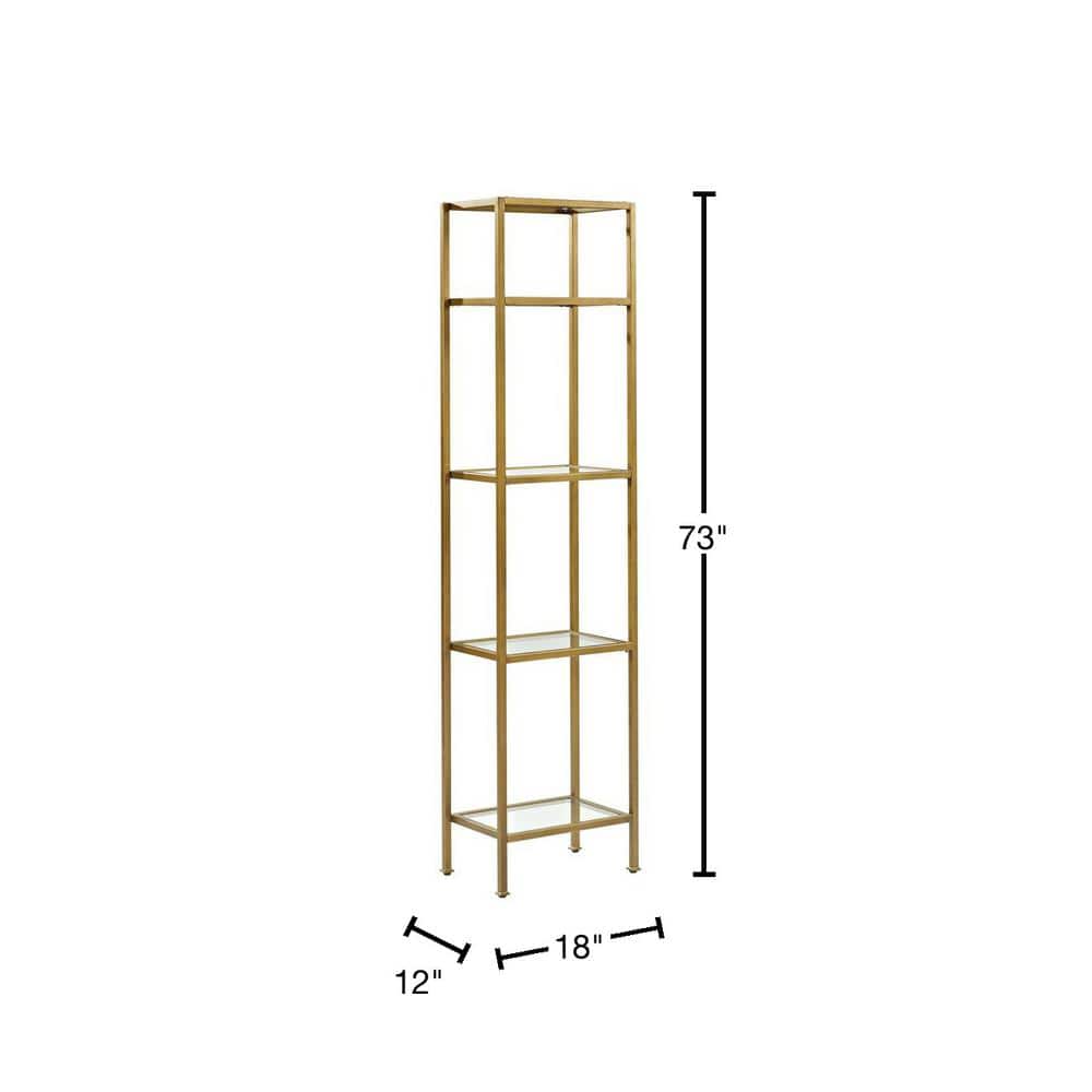 Elegant Antique Gold 79" Narrow Etagere with Tempered Glass Shelves