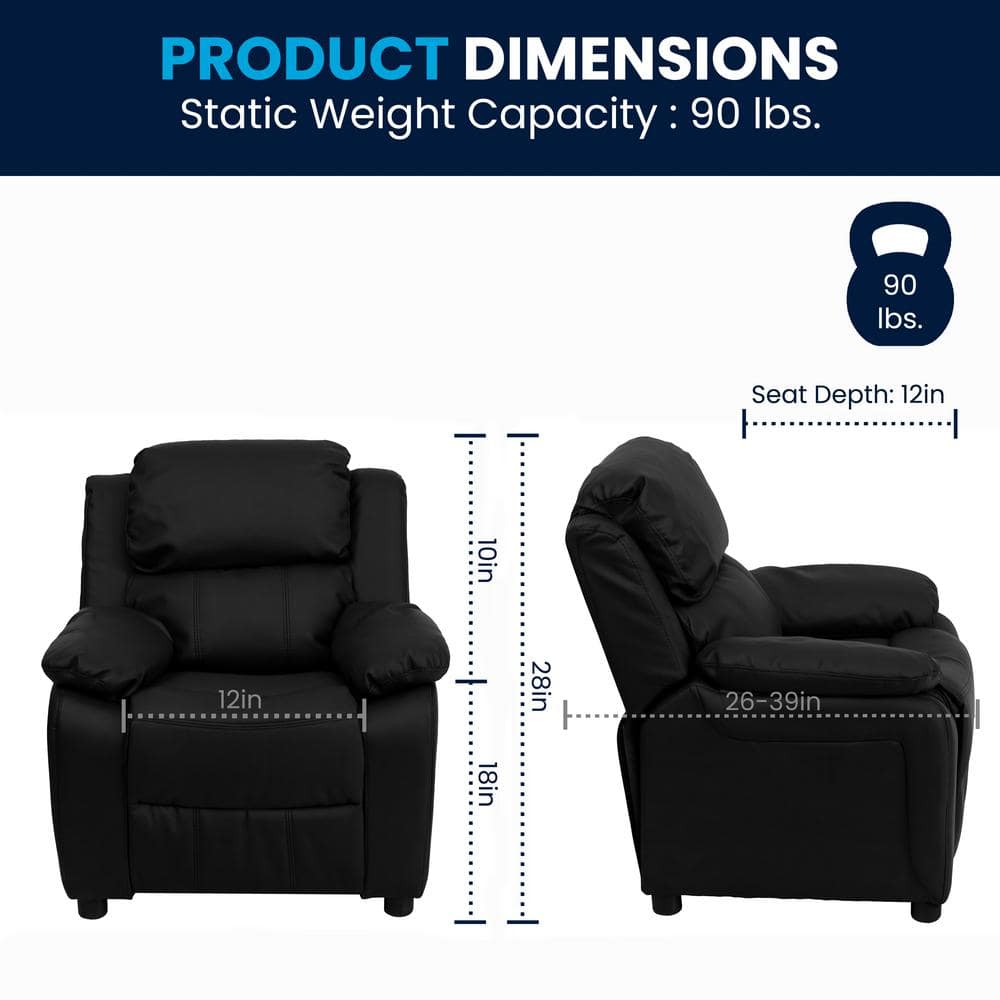 Cozy Kid's Black Microfiber Recliner with Cup Holder and Storage
