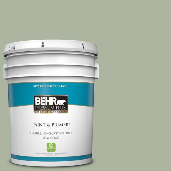BEHR PREMIUM PLUS 5 gal. #430E-3 Laurel Mist Satin Enamel Low Odor Interior Paint & Primer