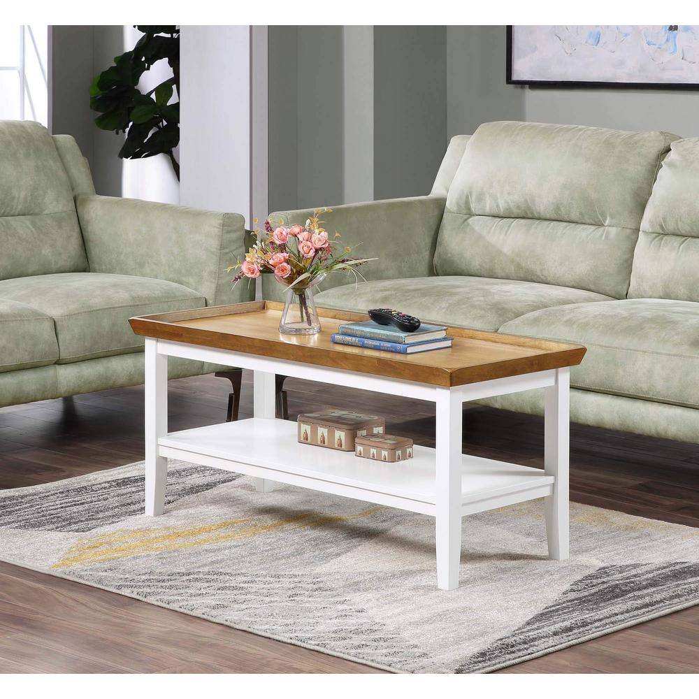 Driftwood White 42" Solid Rubberwood Rectangular Coffee Table