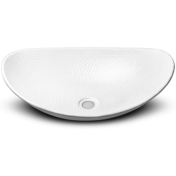 Monarch Abode 19 in. Hand Hammered Harbor Vessel Bathroom Sink in Classic White