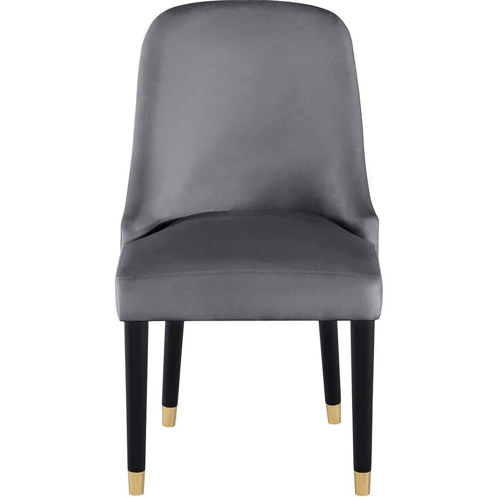 Gray Velvet Upholstered Armless Side Chair with Gold-Tipped Legs