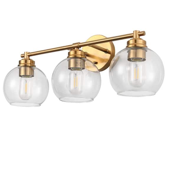 22 in. 3-Light Gold for Bathroom Vanity Light Wall Sconce with Clear Glass Shades for Bathroom, Vanity, or Mirror