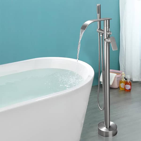 Single-Handle Freestanding Claw Foot Tub Faucet with Hand Shower in Brushed Nickel