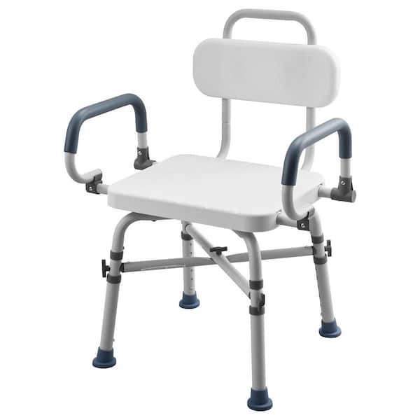 Swivel Shower Chair with Arms and Backrest, 500 lbs. Capacity Freestanding Adjustable Seat in White for Shower Stalls