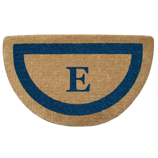 Nedia Home Single Picture Frame Tan/Blue 22 in. x 36 in. Half Round Heavy Duty Coir Monogrammed E Door Mat