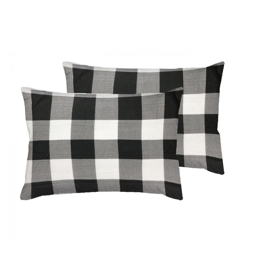 Harper Lane Ebony Plaid 2Piece Microfiber White Pillowcase Pair 17245 The Home Depot