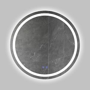 32 x 32 in. Silver Metal Touch Button Defogger Frosted Edges Round Frameless LED Illuminated Bathroom Mirror