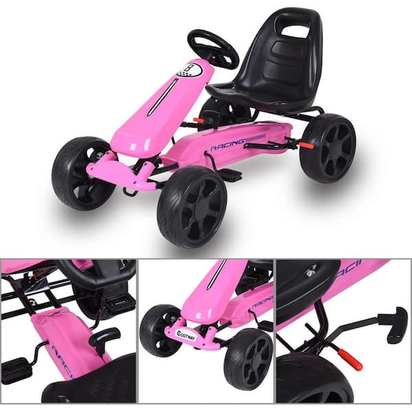 Costway Pink Go Kart Kids Ride On Car Pedal Powered 4 Wheel Racer Toy  Stealth Outdoor CYW50236PI - The Home Depot