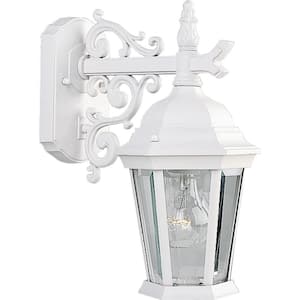 Welbourne Collection 1-Light Textured White Clear Beveled Glass Traditional Outdoor Small Wall Lantern Light