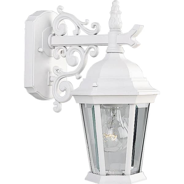 Progress Lighting Welbourne Collection 1-Light Textured White Clear Beveled Glass Traditional Outdoor Small Wall Lantern Light