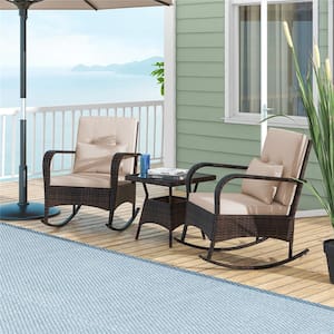 Brown 3-Piece Metal Rectangle 20 in. Outdoor Bistro Set with CushionGuard Beige