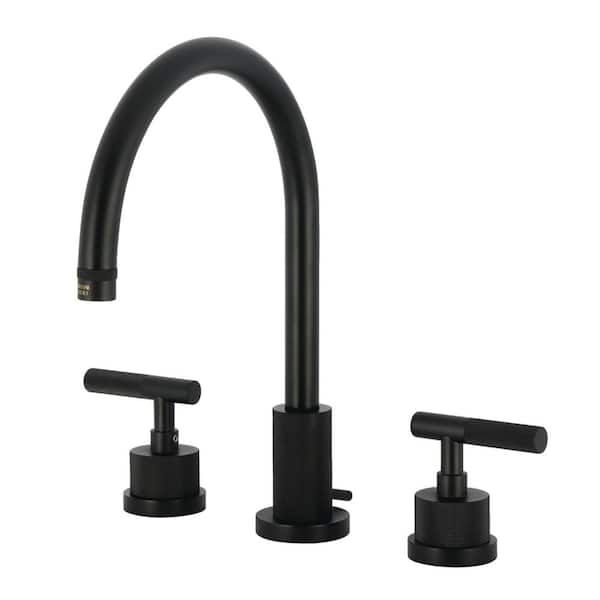 Convergent Deck Mount 2-Handle 8 in. Widespread Bathroom Sink Faucet with Pop-Up Drain in Matte Black