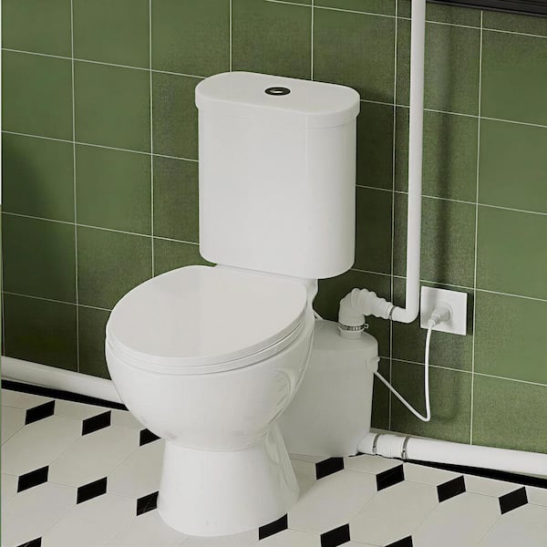 Upflash Macerating 2-Piece 1.0/1.6 Dual Flush Round Toilet in White Seat Included, 750W Pump for Basement
