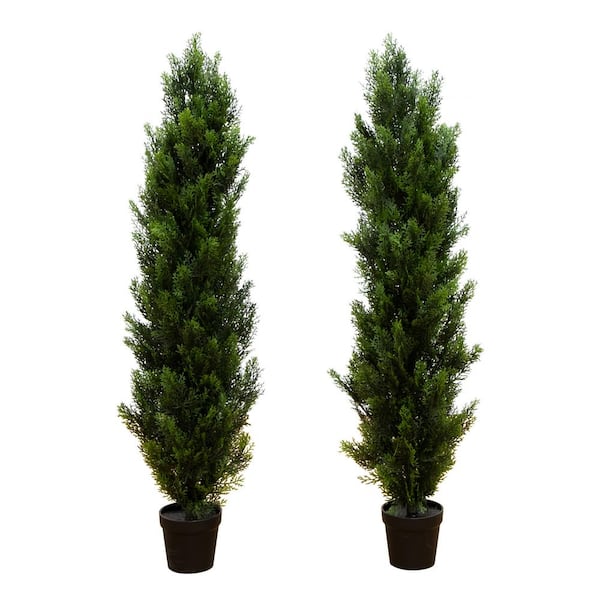Nearly Natural 4 ft. Artificial Topiary Cedar Tree UV Resistant (Indoor/Outdoor)-Set of 2