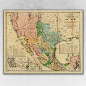 Market Vintage 1846 Map of Mexico Wooden Wall Art