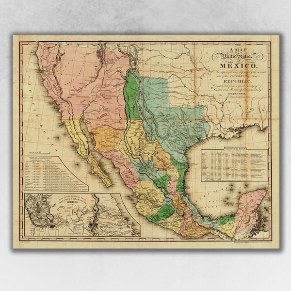Market Vintage 1846 Map of Mexico Wooden Wall Art