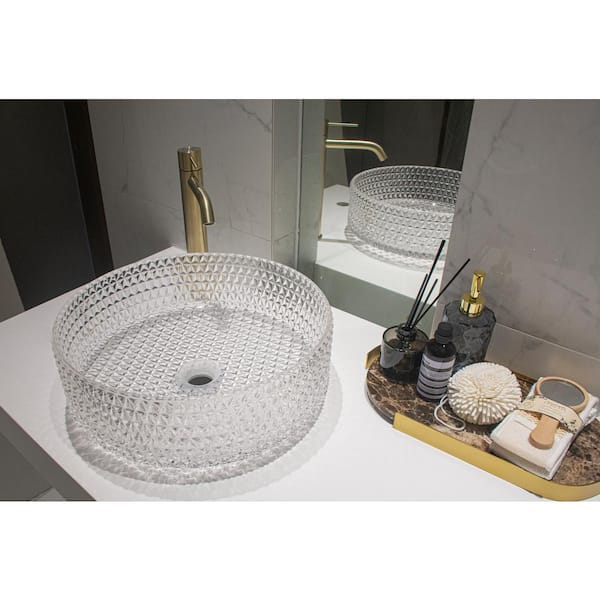 Runesay 14.17 in. Golden Crystal Glass Circular Vessel Sink Bathroom Sink