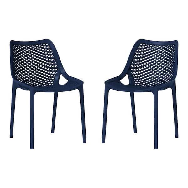 Frond&Form Outdoor Patio Poly Plastic Stacking Curved Dining Side Chair (Set of 2), Navy Blue