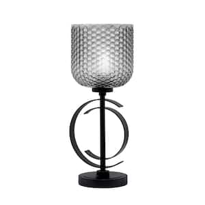 Delgado 18.75 in. Matte Black Piano Desk Lamp with Smoke Textured Glass Shade
