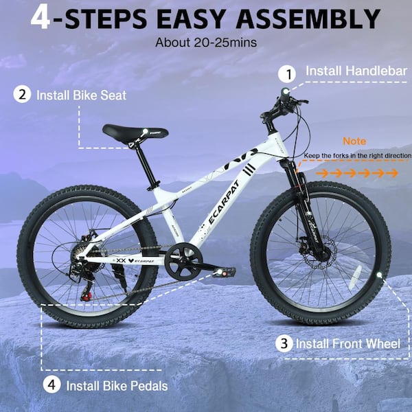 WOQWOQ 24 Inch 21 Speed White Mountain Bike Adult Steel Frame with