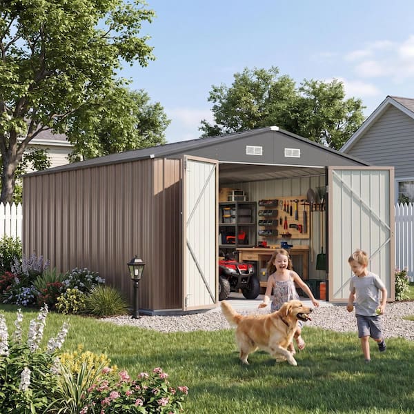 Patiowell 10 ft. W x 12 ft. D Outdoor Storage Shed, Metal Garden