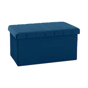 Blue Velvet Rectangle Storage Trunk Ottoman, 30 in. W x 15.7 in. D x 15.7 in. H