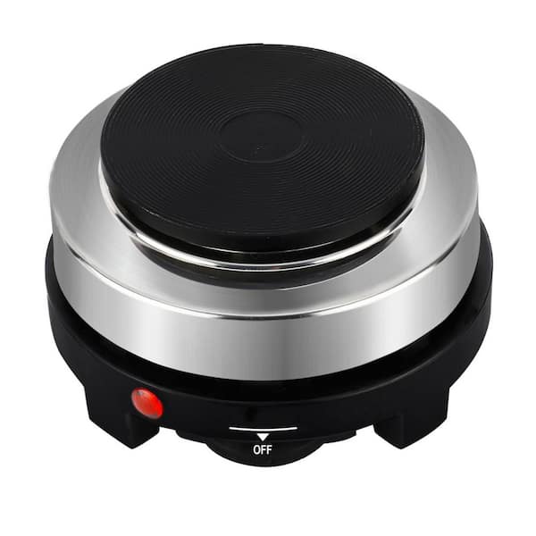 Single Burner 3.8 in. Silver and Black Small Hot Plate, 500W Mini Hot Plate, Electric Portable Stove