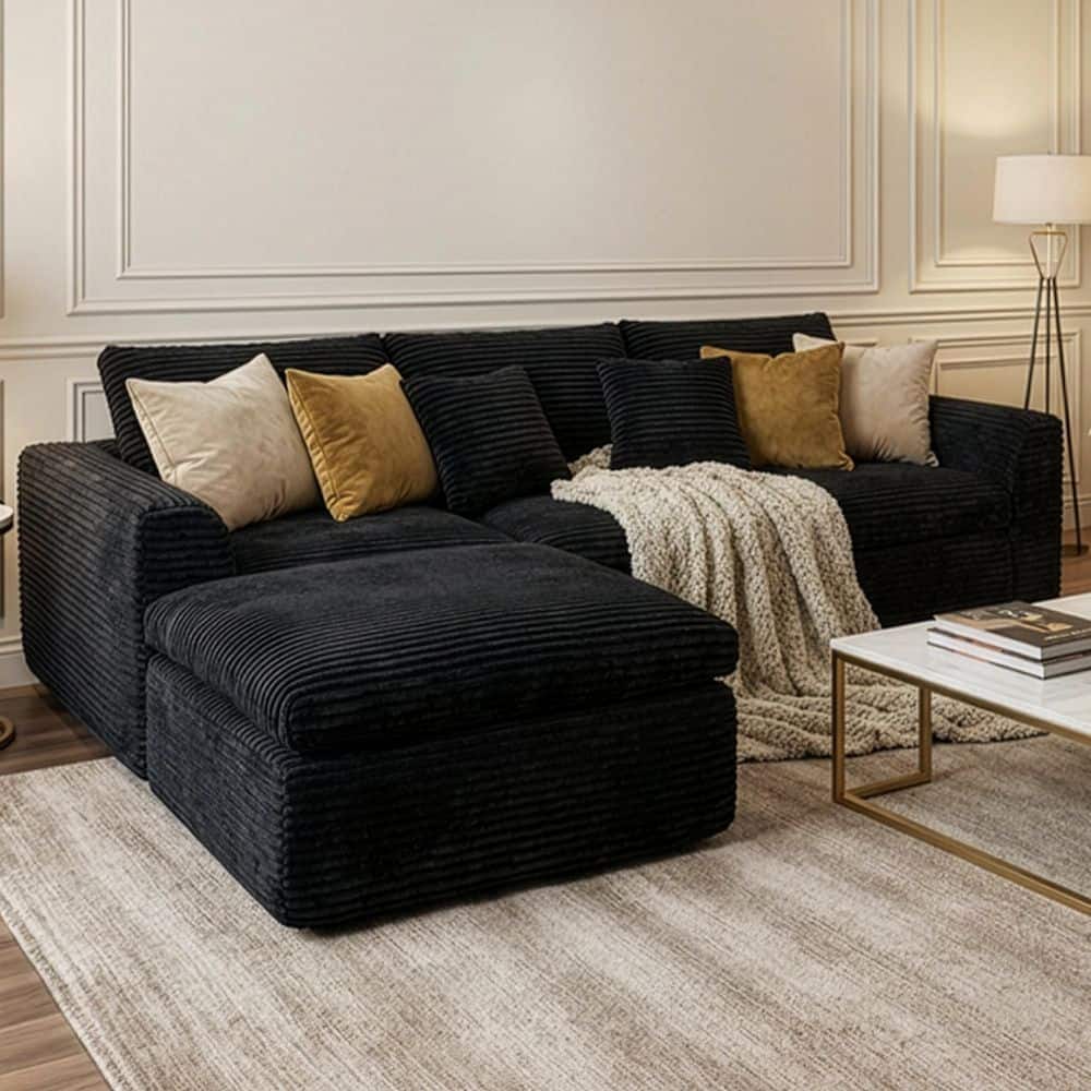 Noble House Quinley Modern 107 in. Square Arms 4-Piece Corduroy Modular ...